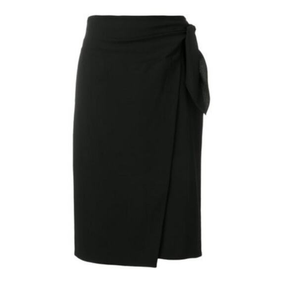 Diane von Furstenberg DVF Black Wool Side Knot Wrap Skirt Size 6 - Picture 2 of 8
